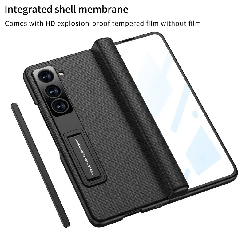 With Hinge Pen Holder Leather Phone Case With Screen Film For Samsung Galaxy Z Fold 5