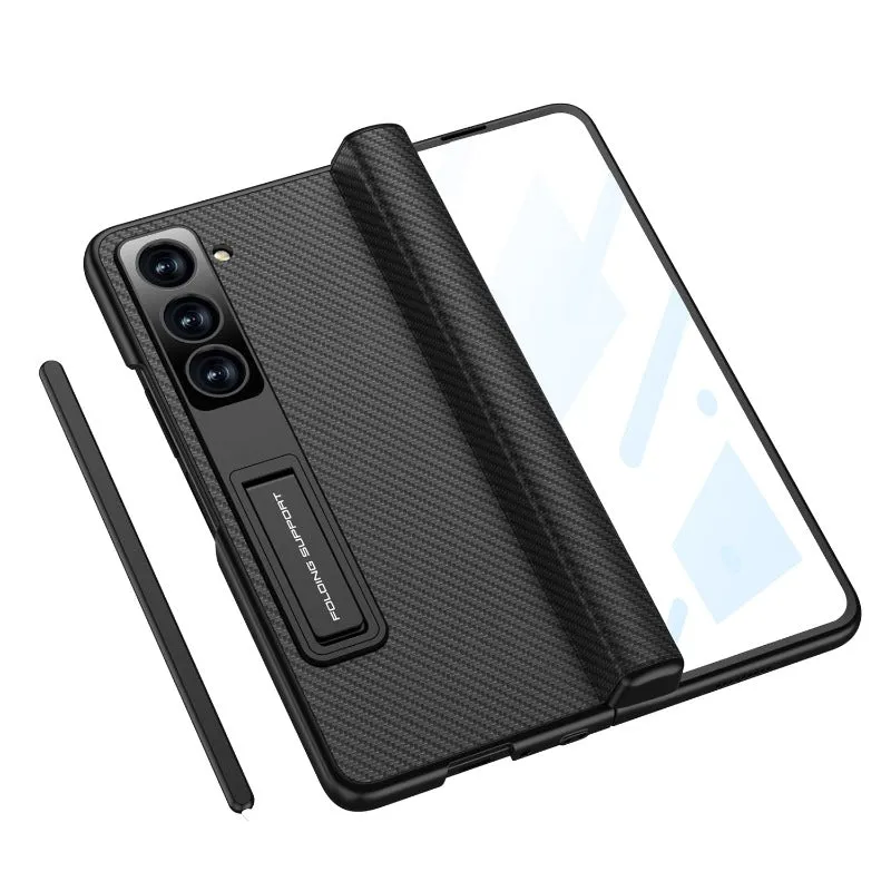 With Hinge Pen Holder Leather Phone Case With Screen Film For Samsung Galaxy Z Fold 5