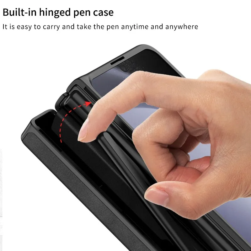 With Hinge Pen Holder Leather Phone Case With Screen Film For Samsung Galaxy Z Fold 5