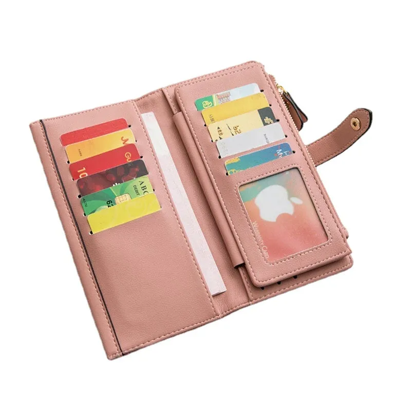 Women 21 Card Slots Solid Long Wallet Purse Phone Bag