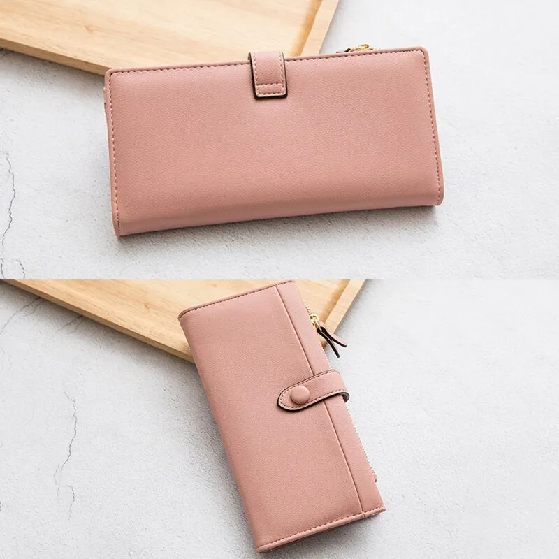 Women 21 Card Slots Solid Long Wallet Purse Phone Bag