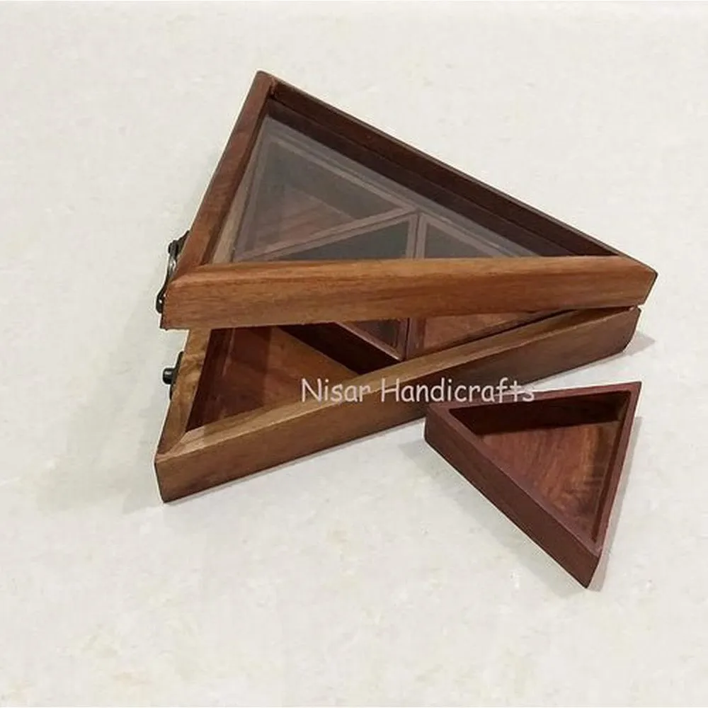 Wooden Handmade Masala box mulipurpose  triangle shapes