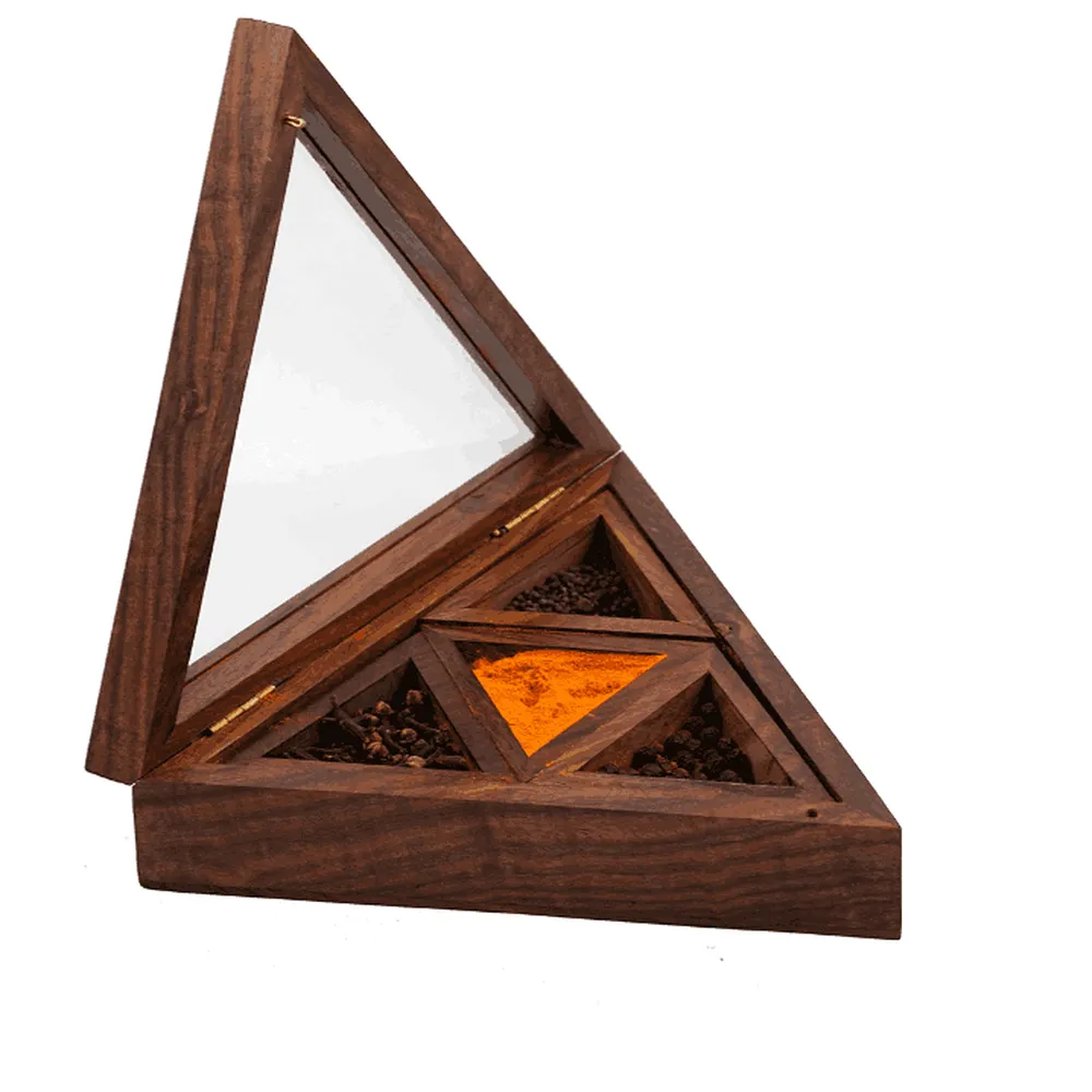 Wooden Handmade Masala box mulipurpose  triangle shapes