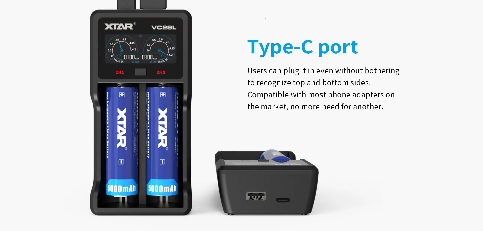 XTAR VC2SL 2A USB-C Fast Lithium-Ion Battery Charger