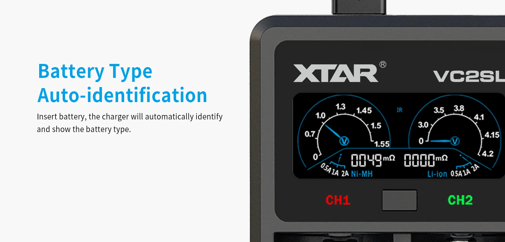 XTAR VC2SL 2A USB-C Fast Lithium-Ion Battery Charger