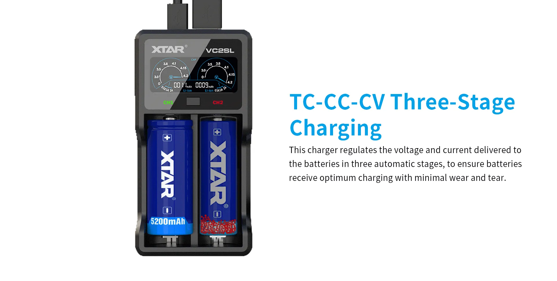 XTAR VC2SL 2A USB-C Fast Lithium-Ion Battery Charger