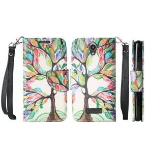 ZTE Obsidian | ZTE Z820 Case, Wrist Strap Magnetic Fold[Kickstand] Pu Leather Wallet Case with ID & Credit Card Slots for ZTE Obsidian - Vibrant Tree