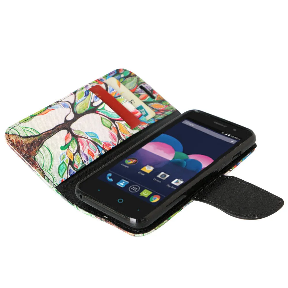 ZTE Obsidian | ZTE Z820 Case, Wrist Strap Magnetic Fold[Kickstand] Pu Leather Wallet Case with ID & Credit Card Slots for ZTE Obsidian - Vibrant Tree